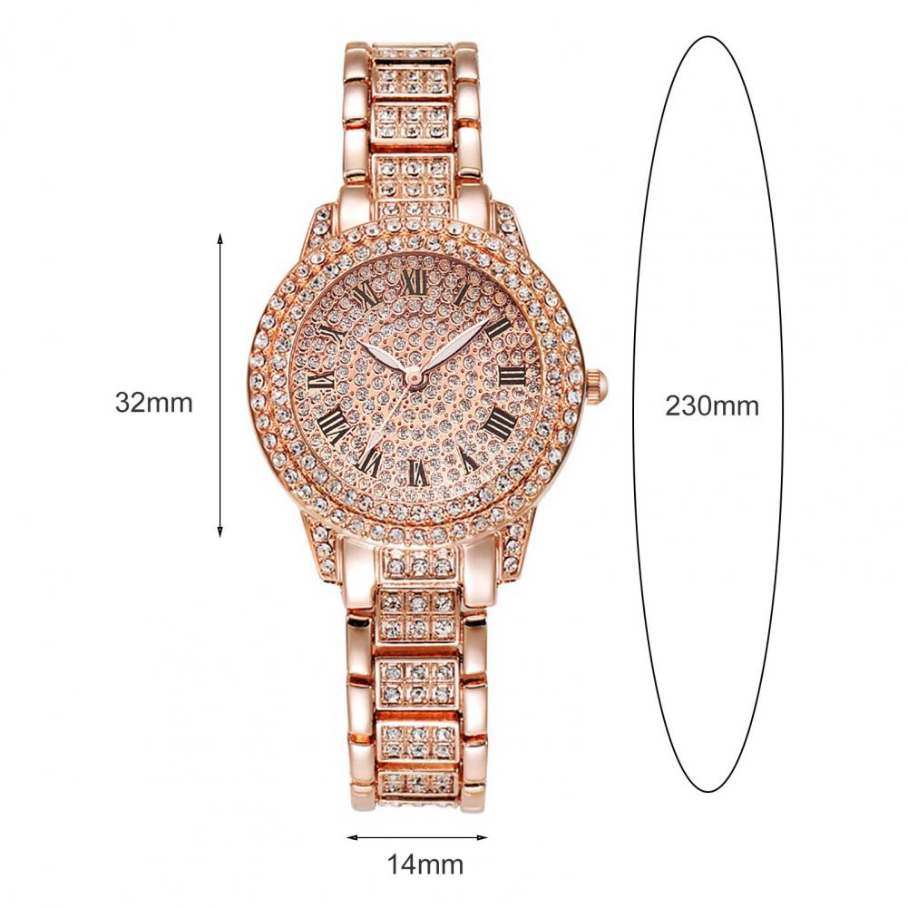 Kit de Bracelet de Montre à Quartz avec Affichage de Pointeur à Cadran Rond pour Femme, Décor Précis et Réglable, Strass Complets, 2 Pièces/Ensemble AI0001 – Image 2