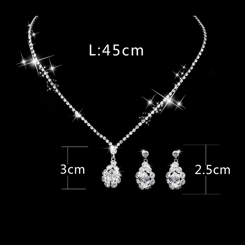 Bijoux de mariage brillants en zircon, collier goutte d'eau, boucles d'oreilles artisanales, accessoires de mariage, 491 AI0001 – Image 2