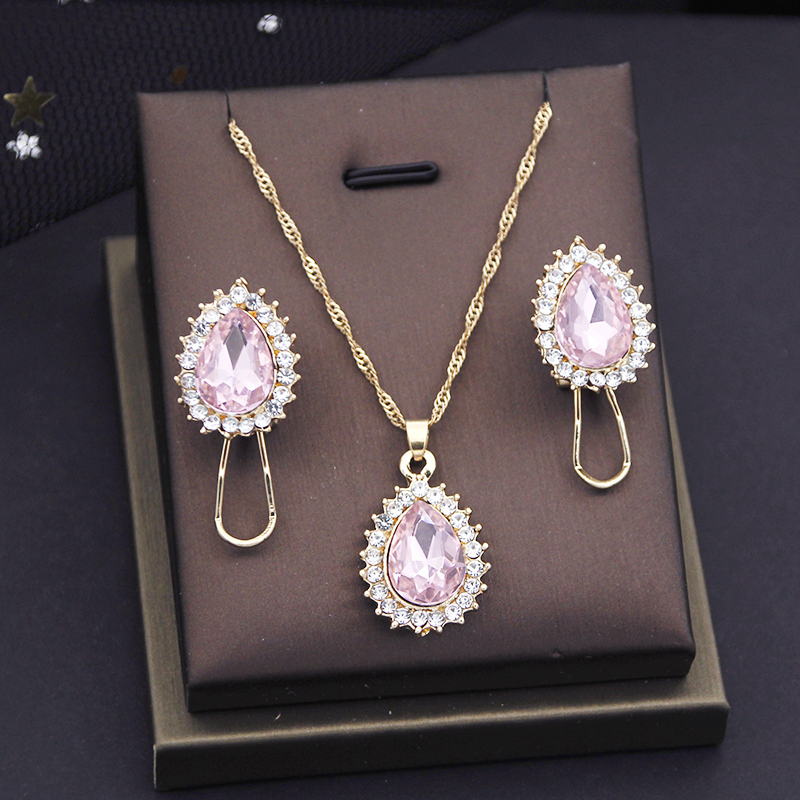 Ensembles de bijoux en cristal violet pour femmes, boucles d'oreilles de mariage, ensembles de colliers, accessoires de mode AI0001 – Image 2