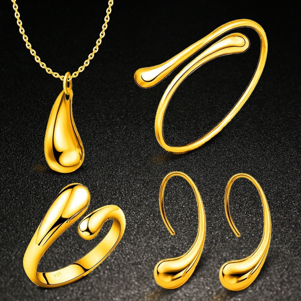 Ensembles de bijoux en alliage pour femmes, boucles d'oreilles goutte d'eau, matiques, colliers de la présidence, bracelets, décoration goutte d'eau classique, mode, 5 pièces par lot AI0001 – Image 2