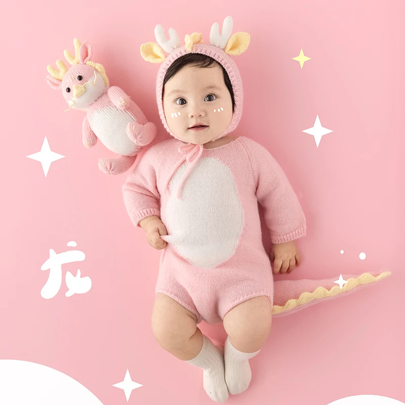 Ensemble de vêtements de photographie pour bébé, combinaison chapeau et chaussettes, corne de dragon, tenue mignonne, accessoires d'oreiller tournesol, 3 à 5 mois, ensemble de 3 pièces AI0001 – Image 2