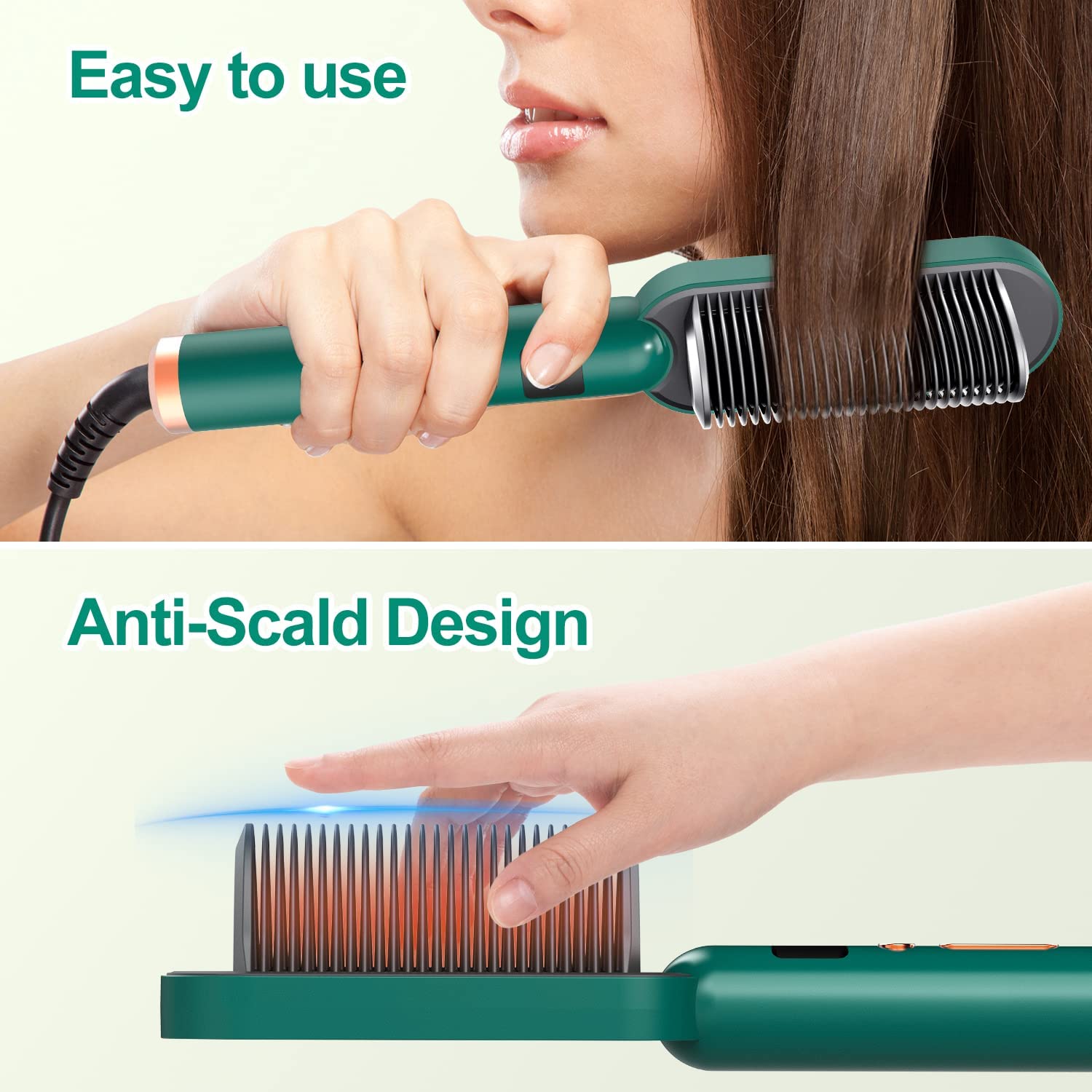 Leeons-Peigne chauffant électrique en céramique améliorée, brosse lissante ionique 2 en 1 avec fonction anti-brûlure AI0001 – Image 3