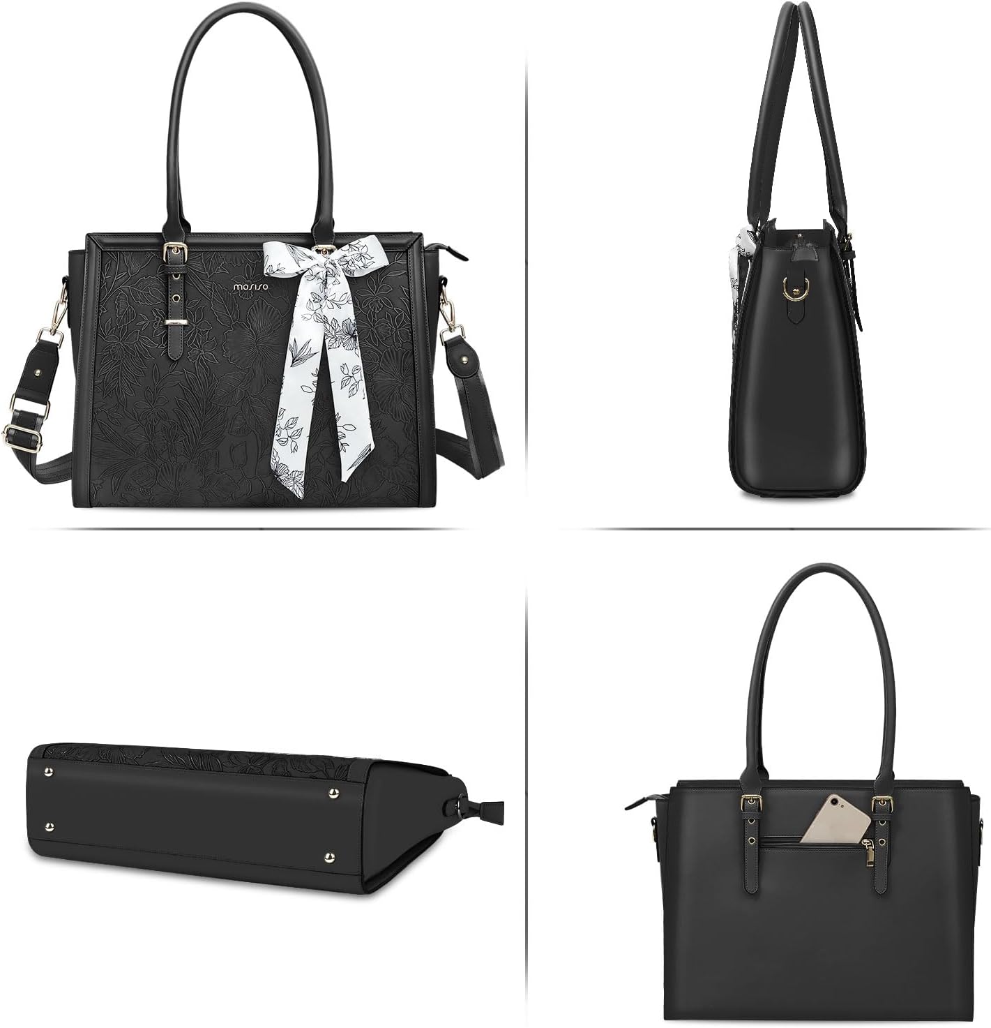 Sac fourre-tout en cuir PU pour femme, MacPleM3, HP, Dell, Bali, ordinateur portable avant, gaufré, rétro Hibiscus, ordinateur portable, 15 pouces, 16 pouces, 17.3 pouces AI0001 – Image 4