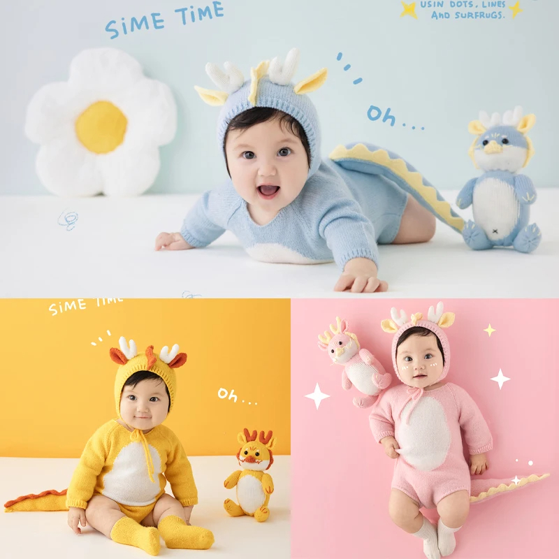 Ensemble de vêtements de photographie pour bébé, combinaison chapeau et chaussettes, corne de dragon, tenue mignonne, accessoires d'oreiller tournesol, 3 à 5 mois, ensemble de 3 pièces AI0001 – Image 7