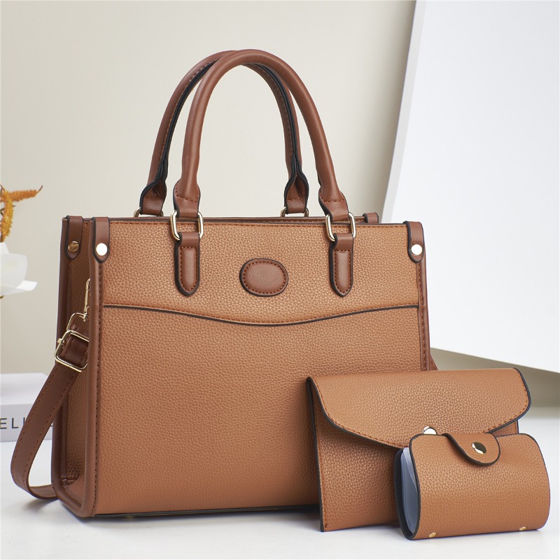 Sac à Main en Cuir Souple de Grande Capacité pour Femme, Sacoche Solide, Décontracté, Shopping, Document, 3 Pièces/Ensemble AI0001 – Image 2