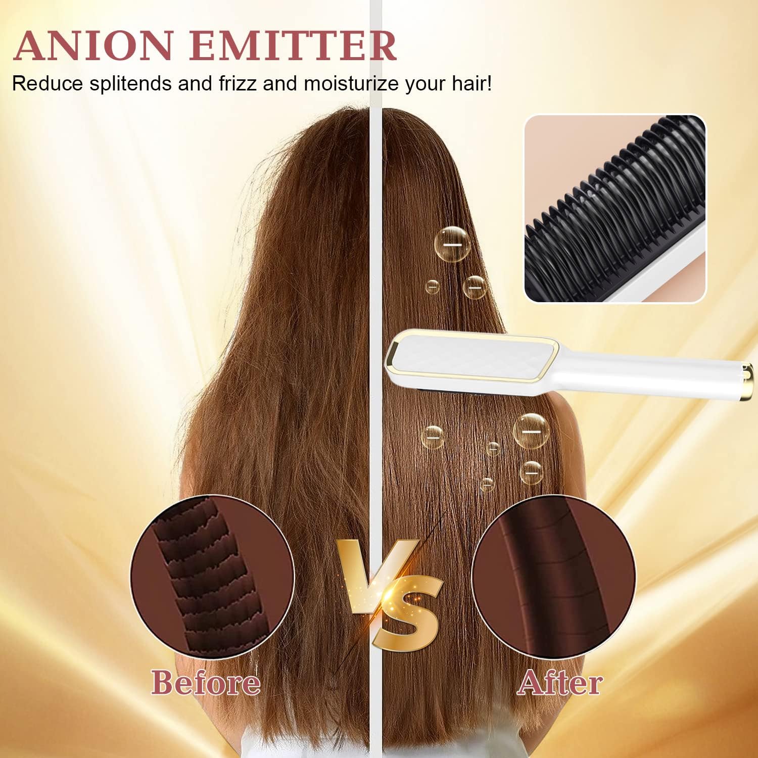 Leeons-Peigne chauffant électrique en céramique améliorée, brosse lissante ionique 2 en 1 avec fonction anti-brûlure AI0001 – Image 5