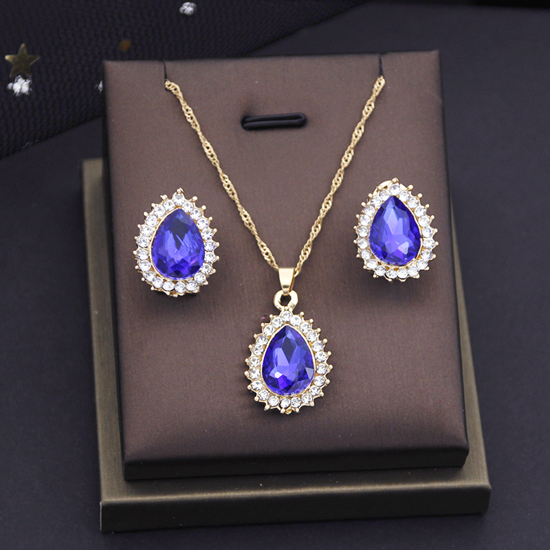 Ensembles de bijoux en cristal violet pour femmes, boucles d'oreilles de mariage, ensembles de colliers, accessoires de mode AI0001 – Image 4