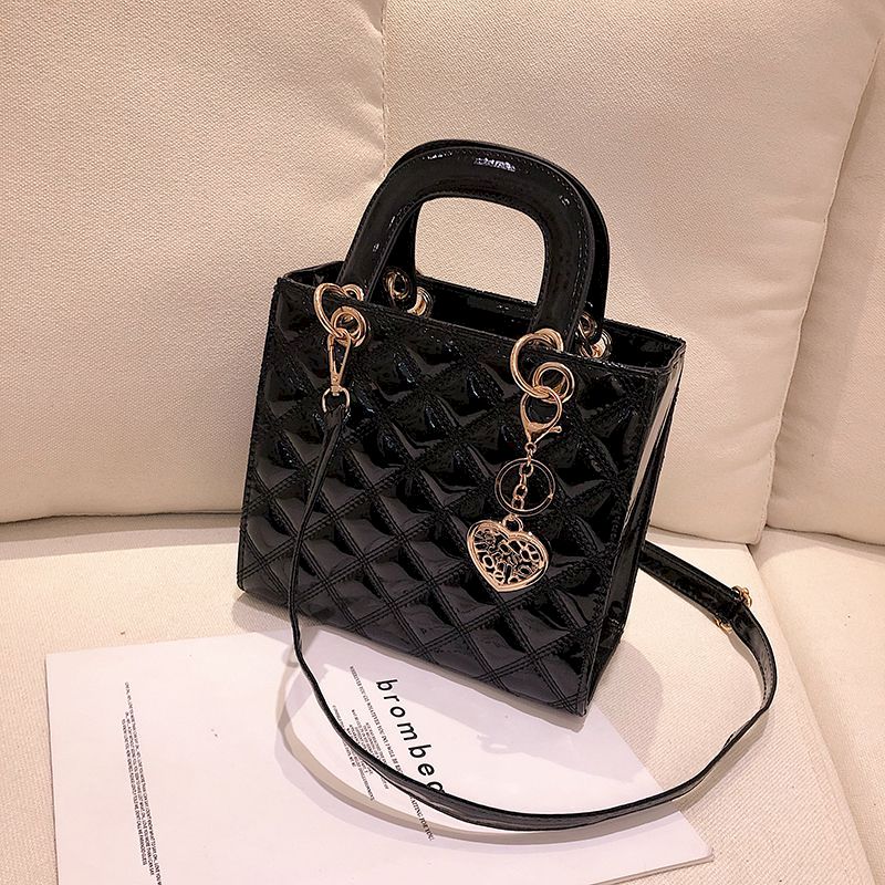Mini sacs en cuir laqué pour femmes, sac à bandoulière brillant, sac à poignée supérieure, mode polyvalente, détruisez ifei Diamond Grid initiated, 2024 Nouveau AI0001 – Image 2