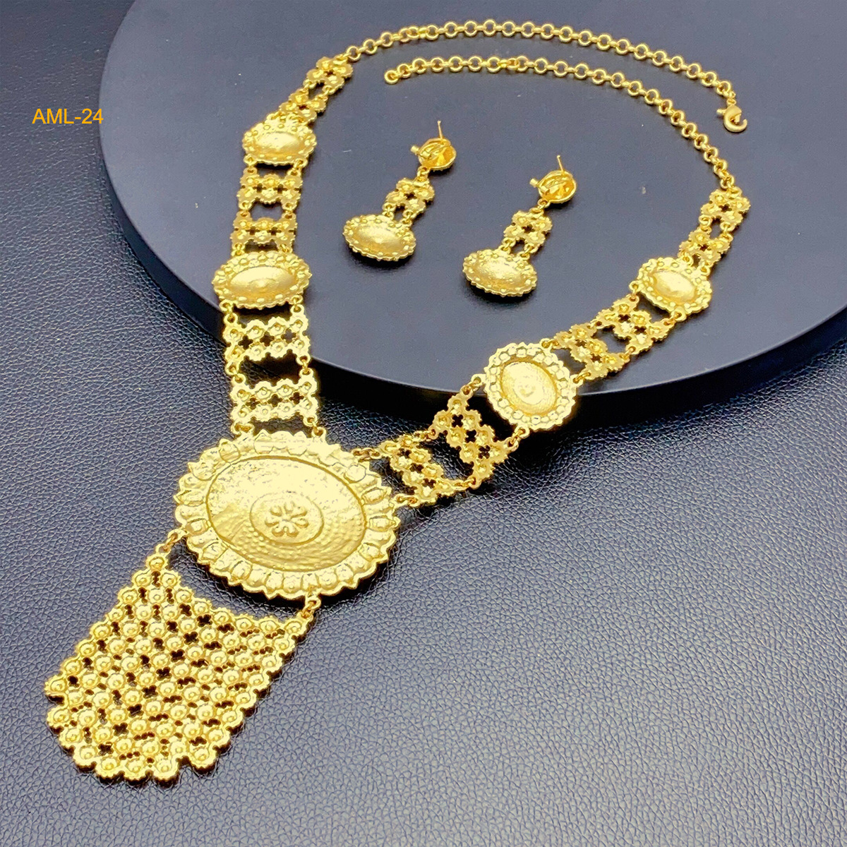 Ensemble collier et boucles d'oreilles pour femmes, accessoires de mariage, Dubaï, or, patients, Arabie saoudite, Nigéria, offre spéciale AI0001 – Image 4