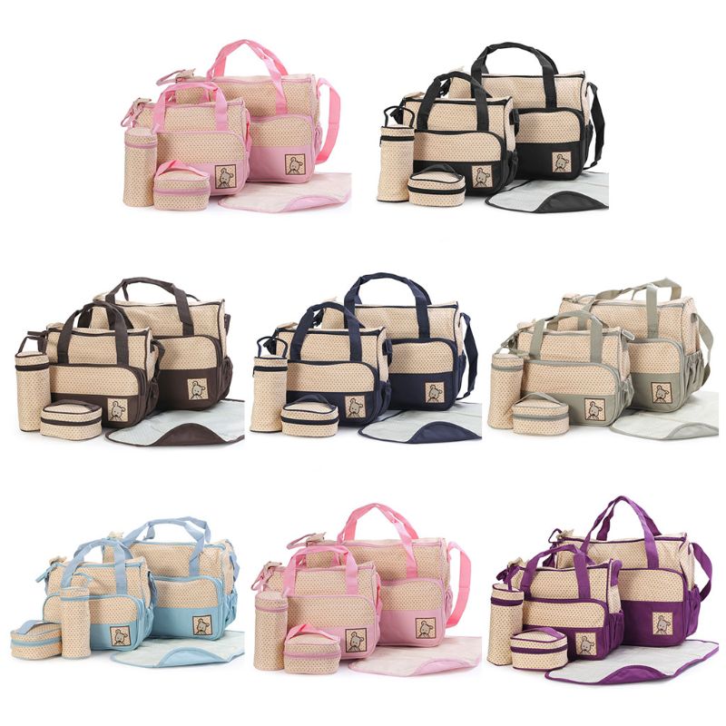 5 Pcs Multifonctionnel Ensemble Bébé Changer Couche Nappy Sac Maternité Momie Sac À Main AI0001 – Image 6