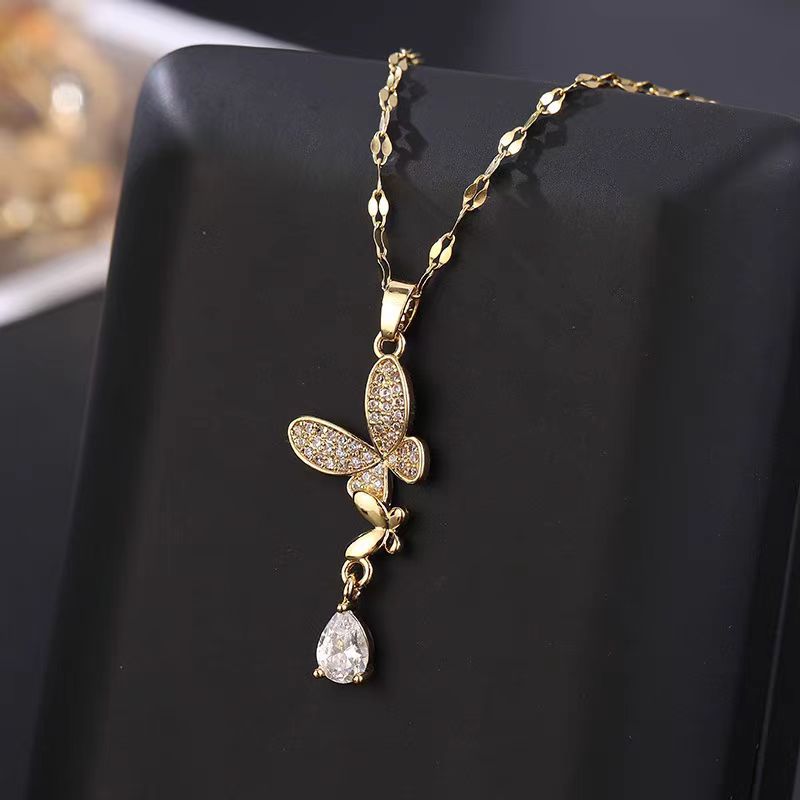 Collier en acier au titane avec pendentif pompon pour femme, simple et attrayant AI0001 – Image 4