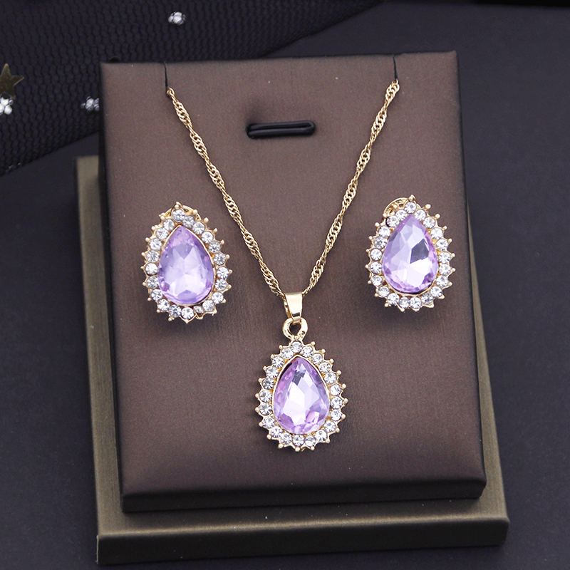 Ensembles de bijoux en cristal violet pour femmes, boucles d'oreilles de mariage, ensembles de colliers, accessoires de mode AI0001 – Image 7