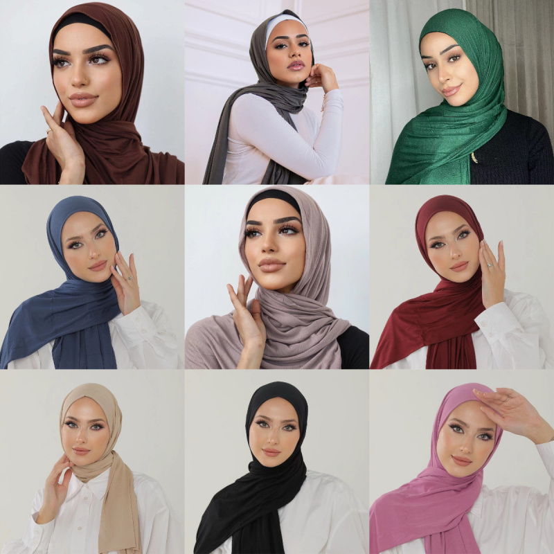 Écharpe classique en coton solide pour femme, nouveau style, modal, longue, unique, tête ronde, jer, hijab, pansement, châle AI0001 – Image 6
