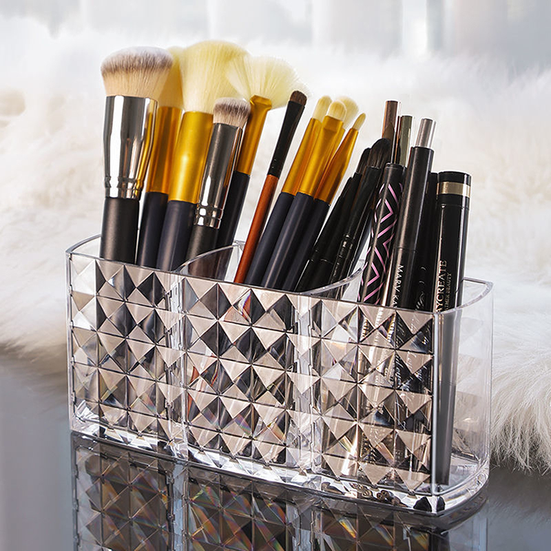 Boîte de rangement cosmétique en acrylique transparent, porte-pinceau de maquillage, support à 3 emplacements, rouge à lèvres, crayon à barrage, diamant AI0001 – Image 6