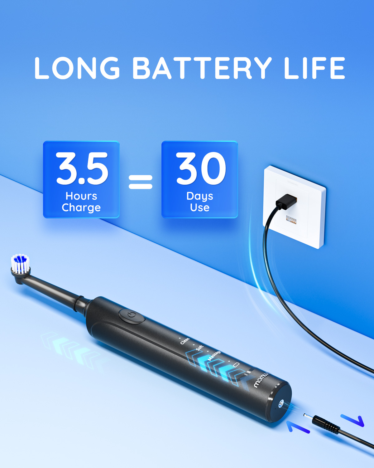 Mornwell-Brosse à Dents Électrique Sonique T37, Charge USB, Étanche, Ultrasonique, existent, 8 Têtes de Rechange, pour Adulte AI0001 – Image 3