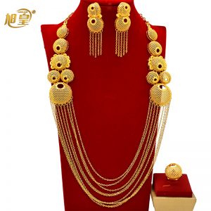 XUHUANG-Ensemble de bijoux en or 24 carats pour patients, collier à pampilles, boucles d'oreilles et bracelet, cadeaux de fête de mariage, document de Dubaï, mode, nouveau AI0001