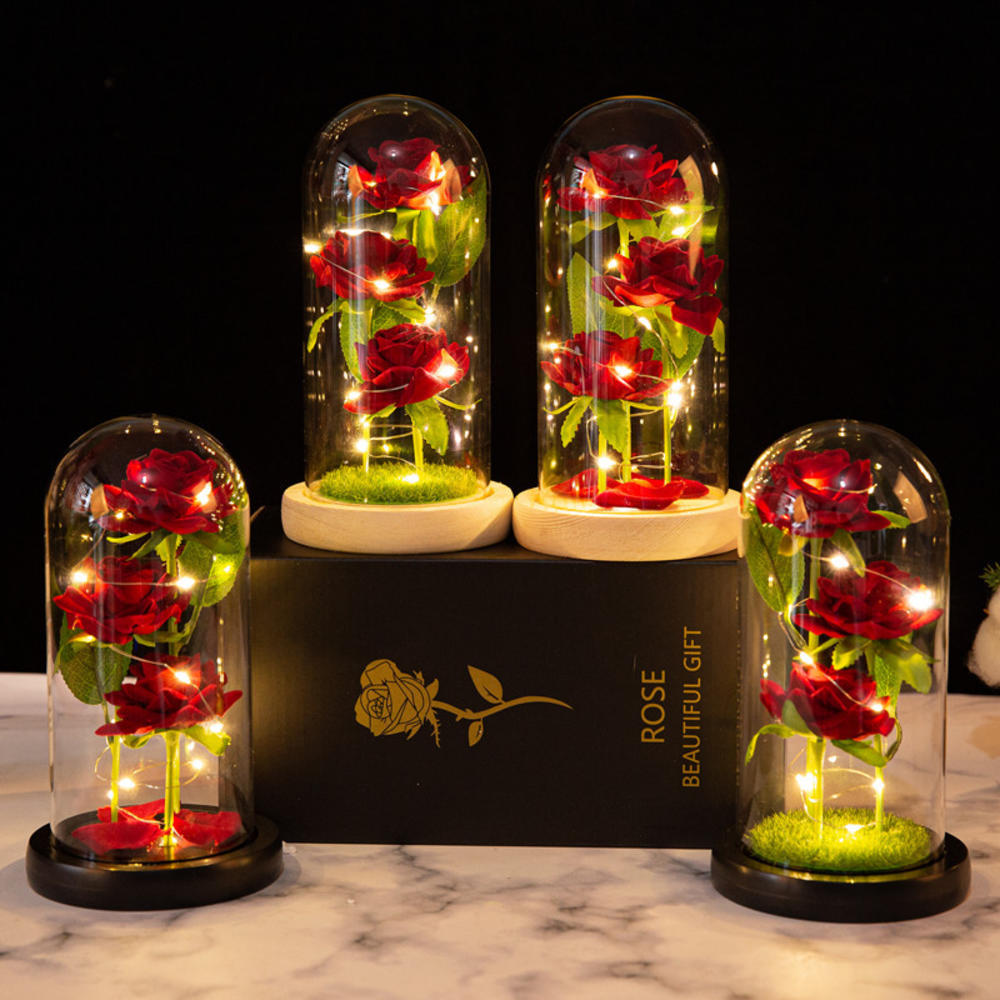 Fleurs artificielles LED pour femme, galAct en verre, rose avec boîte, cadeau de Noël et d'anniversaire, cadeau de la Saint-Valentin pour fille, aide 3 poubelles AI0001 – Image 6