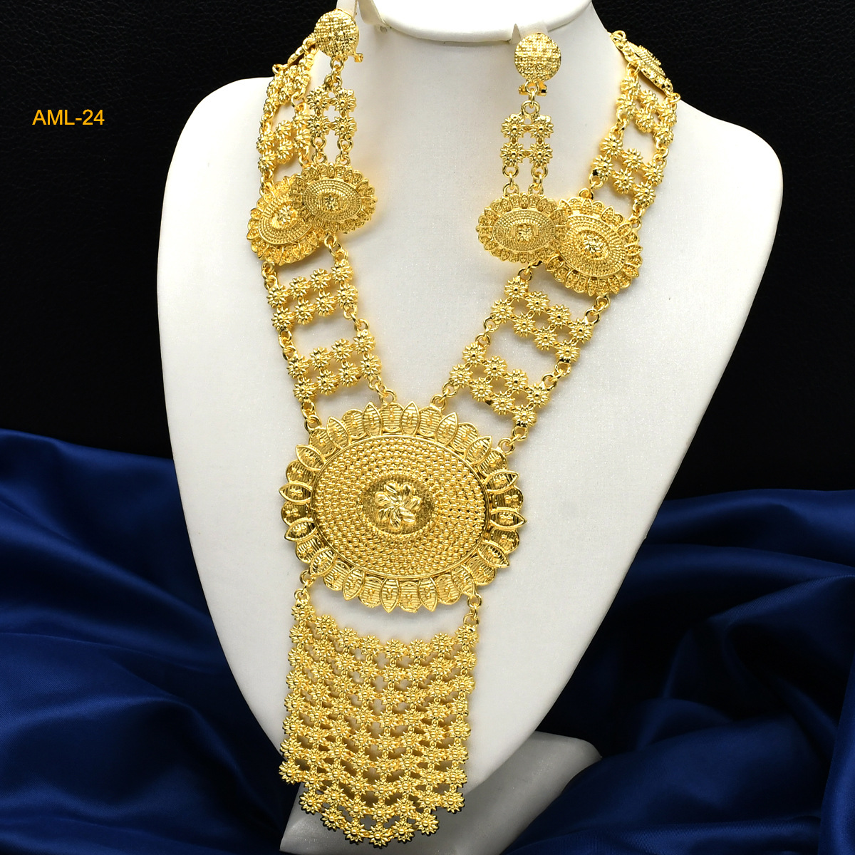 Ensemble collier et boucles d'oreilles pour femmes, accessoires de mariage, Dubaï, or, patients, Arabie saoudite, Nigéria, offre spéciale AI0001 – Image 6
