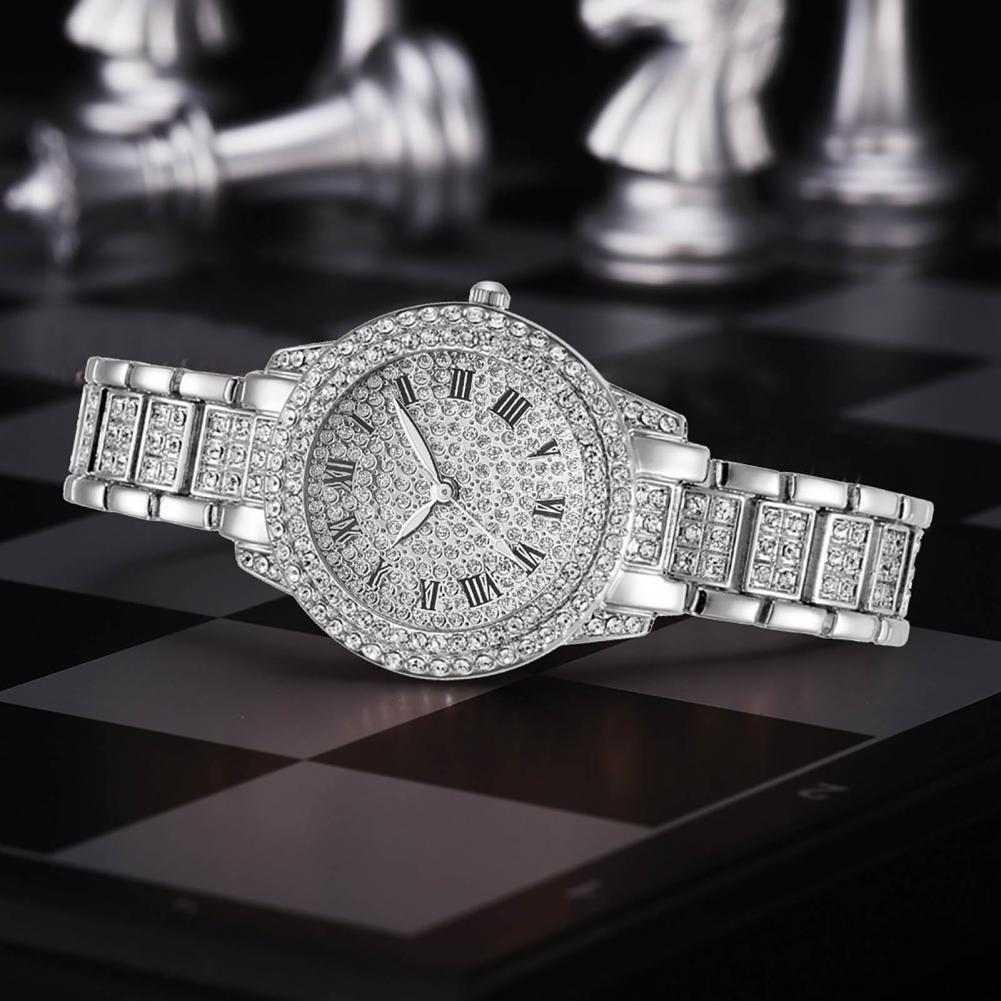 Kit de Bracelet de Montre à Quartz avec Affichage de Pointeur à Cadran Rond pour Femme, Décor Précis et Réglable, Strass Complets, 2 Pièces/Ensemble AI0001 – Image 5