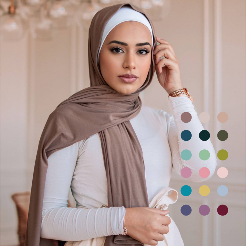 Écharpe classique en coton solide pour femme, nouveau style, modal, longue, unique, tête ronde, jer, hijab, pansement, châle AI0001