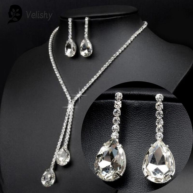 Ensemble de bijoux en cristal goutte d'eau pour mariage, collier en biscuits, boucles d'oreilles de luxe AI0001