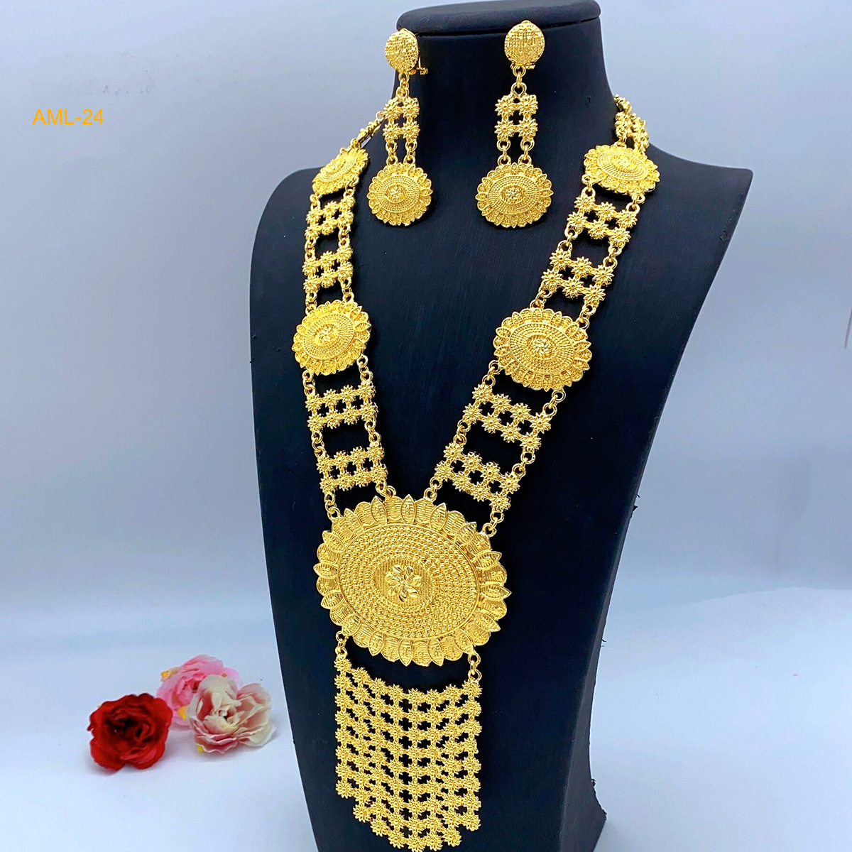 Ensemble collier et boucles d'oreilles pour femmes, accessoires de mariage, Dubaï, or, patients, Arabie saoudite, Nigéria, offre spéciale AI0001 – Image 3