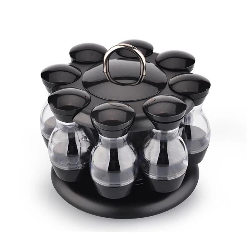 Pot à épices rotatif et ajustable, matériel de protection de l'environnement, outils de cuisine T1, ensemble de 8 bouteilles noires AI0001 – Image 3