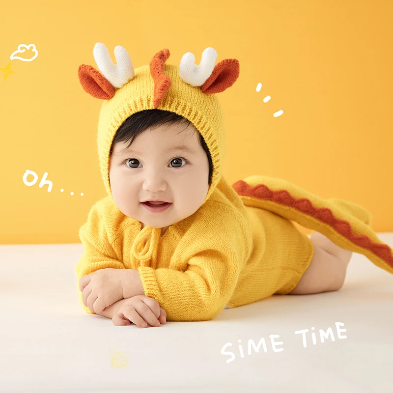 Ensemble de vêtements de photographie pour bébé, combinaison chapeau et chaussettes, corne de dragon, tenue mignonne, accessoires d'oreiller tournesol, 3 à 5 mois, ensemble de 3 pièces AI0001 – Image 3