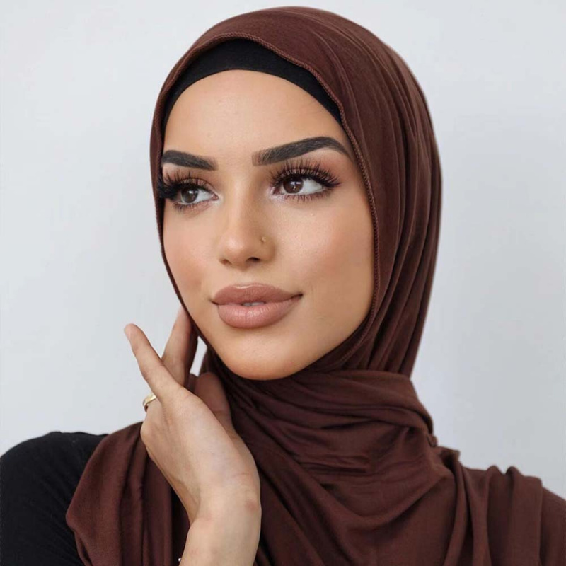 Écharpe classique en coton solide pour femme, nouveau style, modal, longue, unique, tête ronde, jer, hijab, pansement, châle AI0001 – Image 5