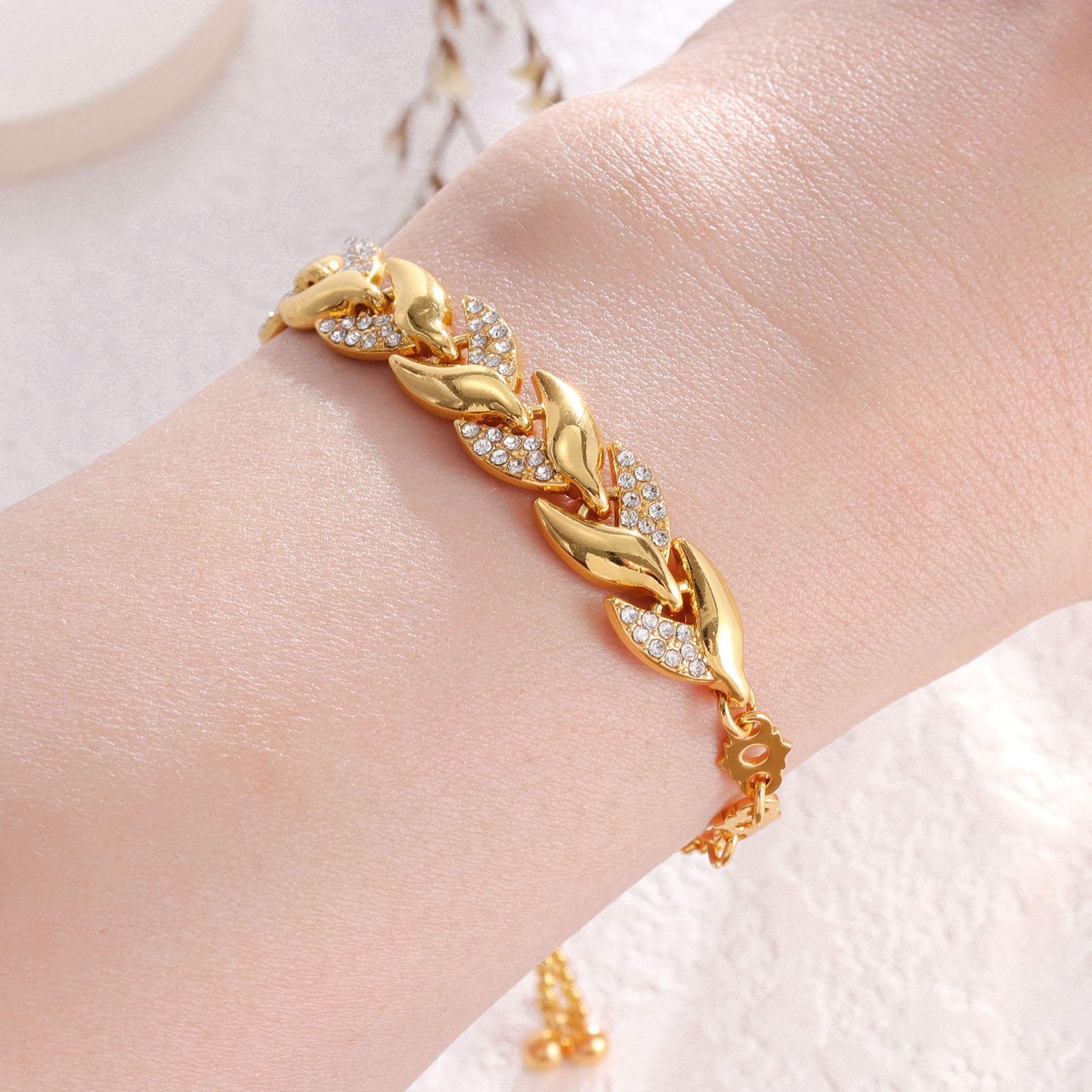 Bracelet en diamant cuir chevelu doré pour femme, bracelet personnalisé, léger, luxe, mode, mariage, fête de vacances, cadeau de bijoux pour fille AI0001 – Image 6