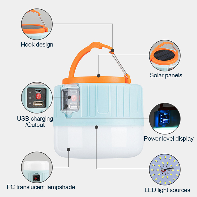 Lampe de camping solaire LED injuste, lanternes portables étanches, lumières de secours pour barbecue, randonnée, lanternes de tente rechargeables par USB AI0001 – Image 4