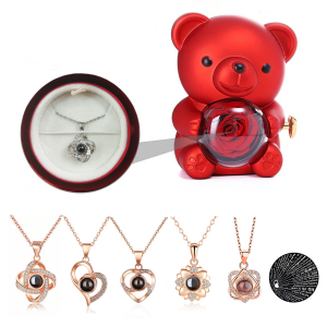 Boîte à Bijoux Ours Rotatif Rose Éternelle, Cadeau ixdes Mères, Embrassant, Fille, ixde Léon, Cadeaux de Noël AI0001