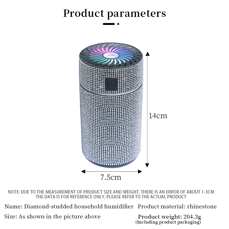 Humidificateur de diffuseur de voiture brillant de luxe avec lumière LED, diamant, supporter ficateur d'air automatique, assainisseur d'air Bling, accessoires de voiture AI0001 – Image 2