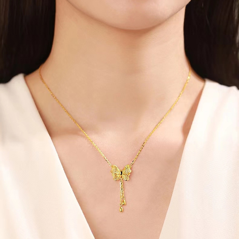 KISS & FLOpacks-Ensemble de bijoux en or 24 carats pour femme, collier nœud papillon, bague, boucles d'oreilles, bijoux fins, vente en gros, cadeau de fête de mariage, JS34 AI0001 – Image 5