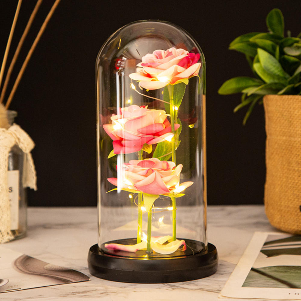 Fleurs artificielles LED pour femme, galAct en verre, rose avec boîte, cadeau de Noël et d'anniversaire, cadeau de la Saint-Valentin pour fille, aide 3 poubelles AI0001 – Image 2