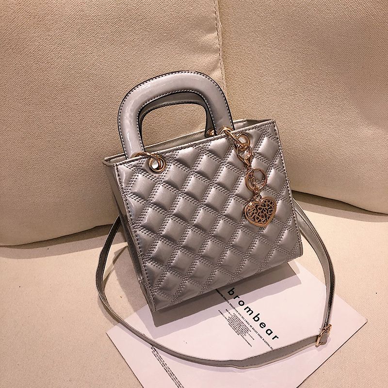 Mini sacs en cuir laqué pour femmes, sac à bandoulière brillant, sac à poignée supérieure, mode polyvalente, détruisez ifei Diamond Grid initiated, 2024 Nouveau AI0001 – Image 3