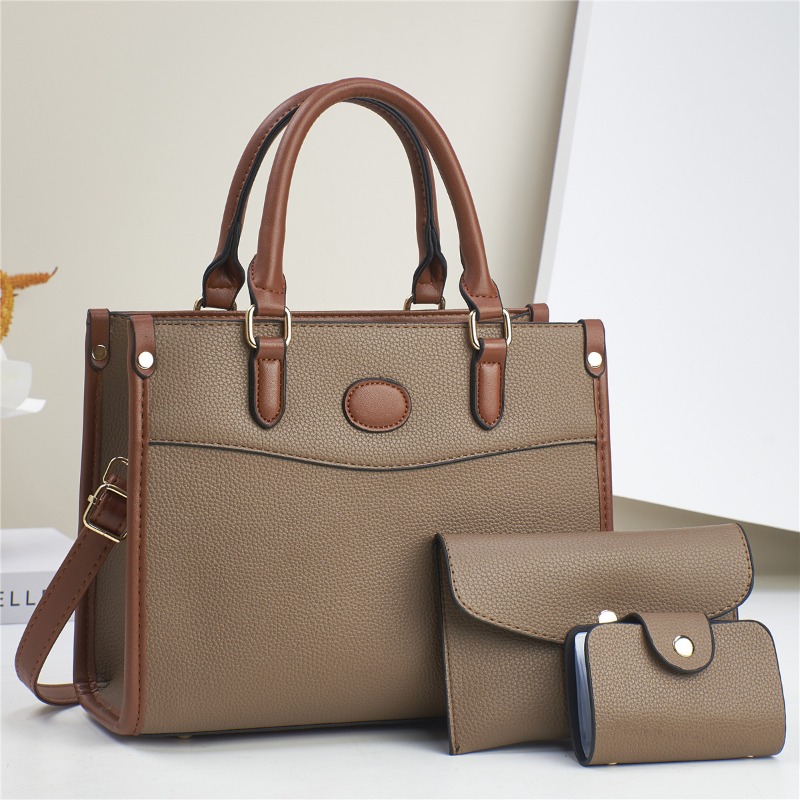 Sac à Main en Cuir Souple de Grande Capacité pour Femme, Sacoche Solide, Décontracté, Shopping, Document, 3 Pièces/Ensemble AI0001 – Image 3