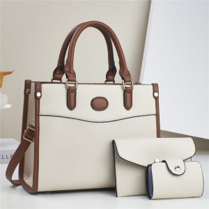 Sac à Main en Cuir Souple de Grande Capacité pour Femme, Sacoche Solide, Décontracté, Shopping, Document, 3 Pièces/Ensemble AI0001