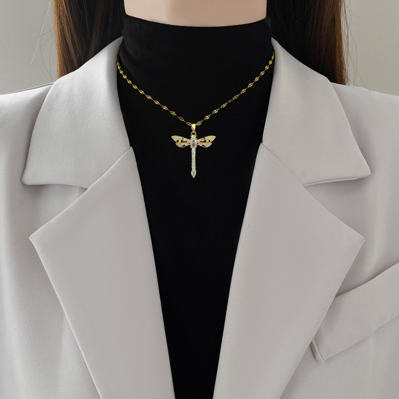 Collier pendentif libellule évidé pour femme, acier au titane, micro-incrusté JOand, accessoire AI0001 – Image 5