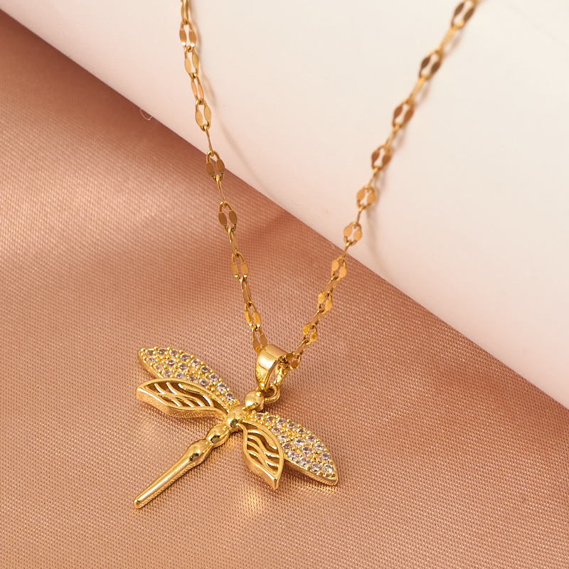 Collier pendentif libellule évidé pour femme, acier au titane, micro-incrusté JOand, accessoire AI0001 – Image 3