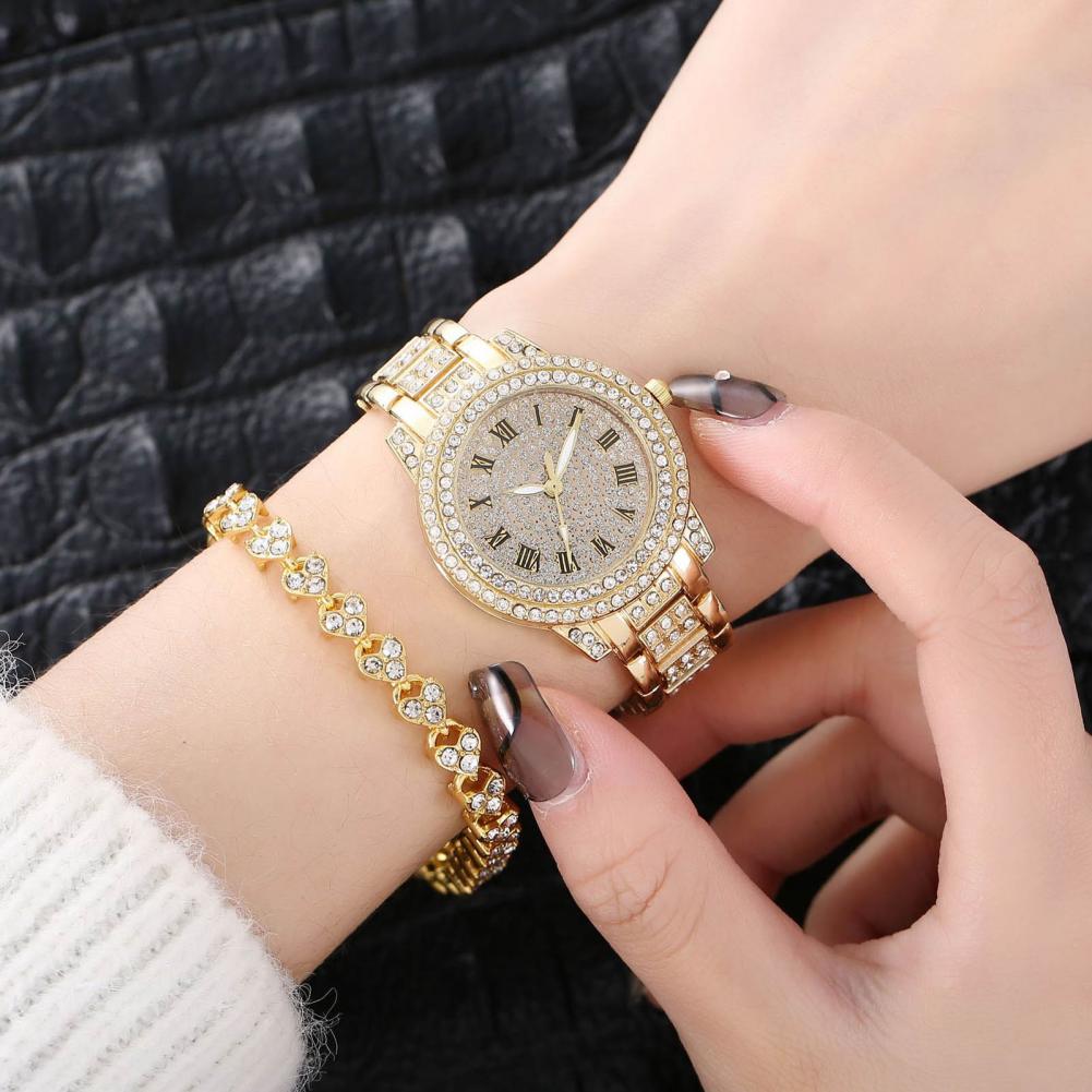 Kit de Bracelet de Montre à Quartz avec Affichage de Pointeur à Cadran Rond pour Femme, Décor Précis et Réglable, Strass Complets, 2 Pièces/Ensemble AI0001 – Image 7