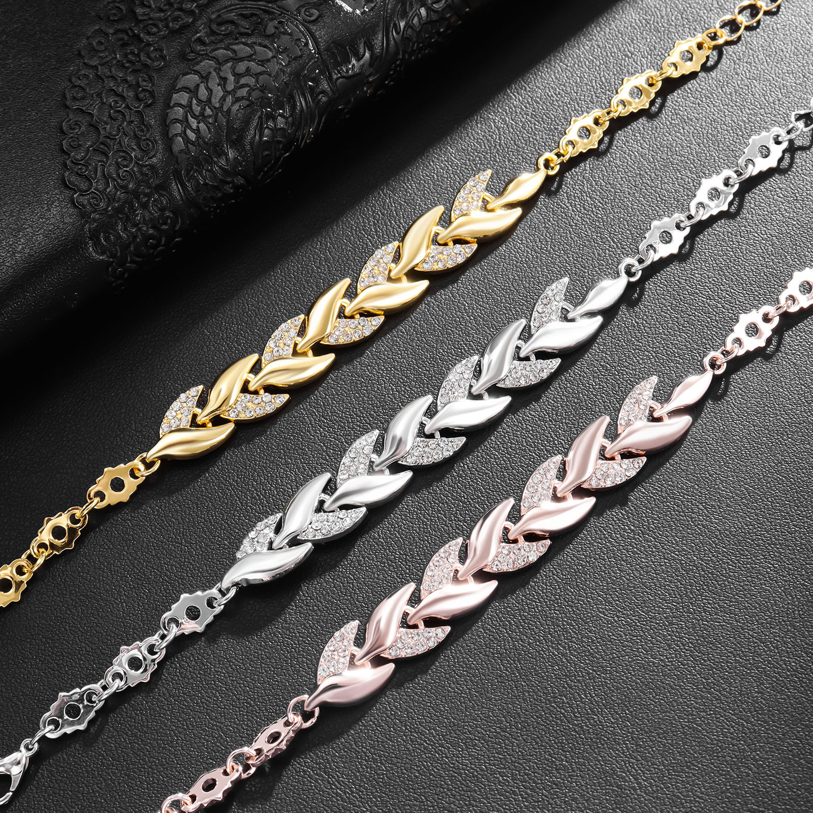 Bracelet en diamant cuir chevelu doré pour femme, bracelet personnalisé, léger, luxe, mode, mariage, fête de vacances, cadeau de bijoux pour fille AI0001 – Image 5