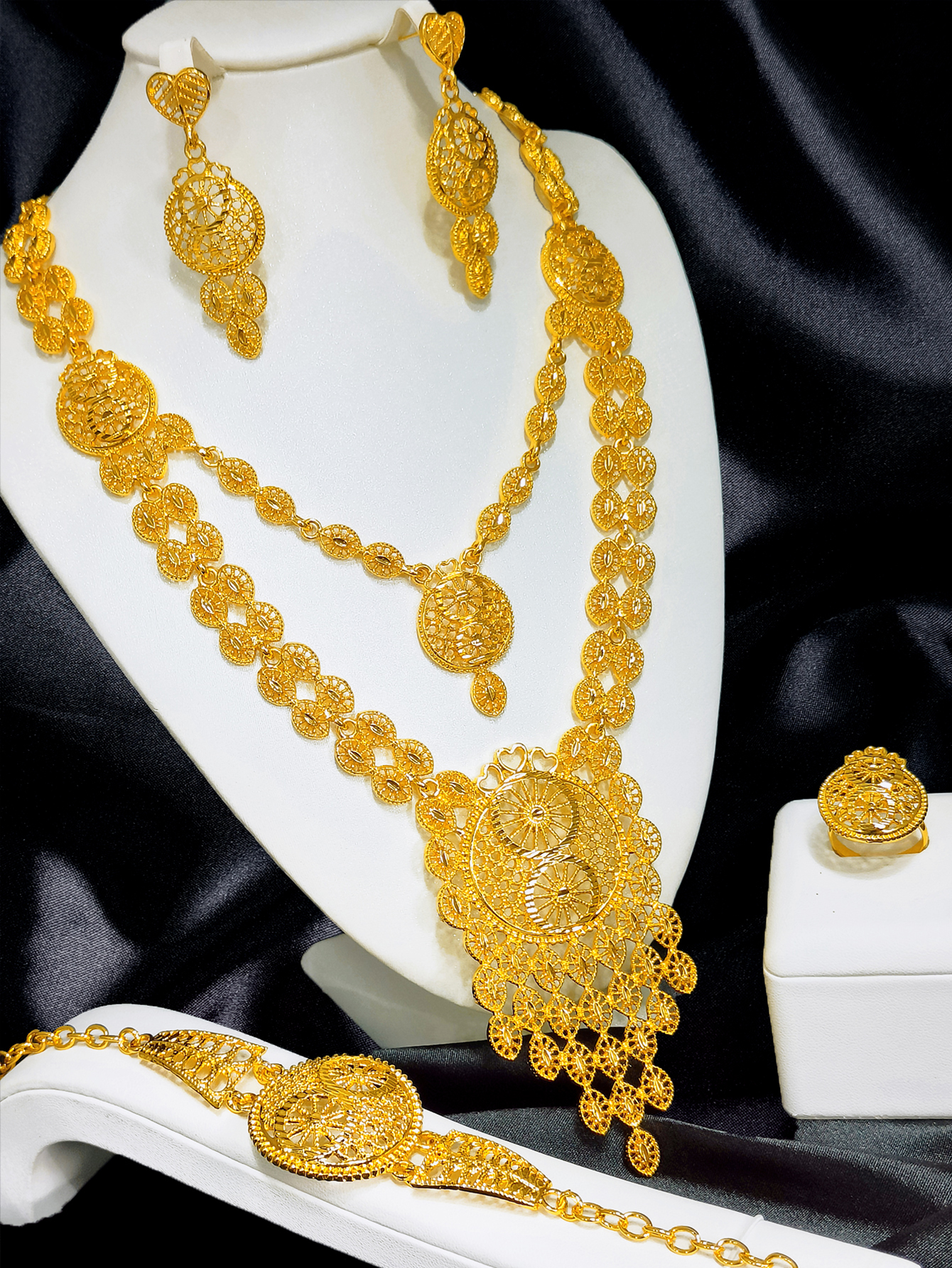 ANIID-Ensembles de bijoux brésiliens en or 24 carats pour femmes, collier de Dubaï, boucles d'oreilles pour documents, ensemble de patients indiens nigwins, cadeaux de fête de mariage AI0001