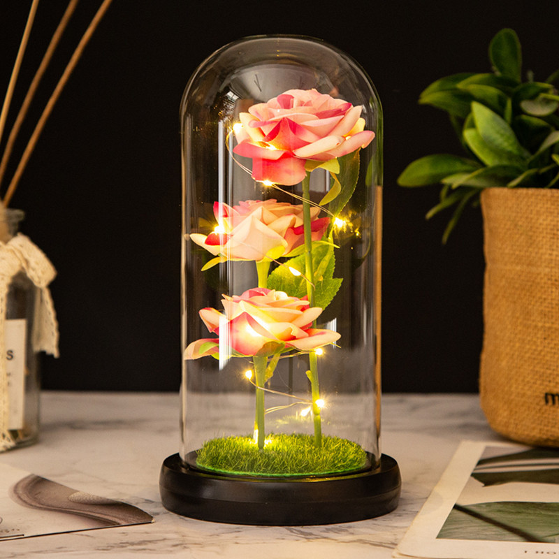 Fleurs artificielles LED pour femme, galAct en verre, rose avec boîte, cadeau de Noël et d'anniversaire, cadeau de la Saint-Valentin pour fille, aide 3 poubelles AI0001 – Image 3