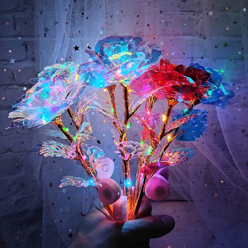 Fleurs de rose artificielles avec lumière LED, fleur en feuille d'aluminium, rose éternelle dans un couvercle en verre, décoration de mariage et de maison, cadeau d'anniversaire et de fête des mères AI0001 – Image 2