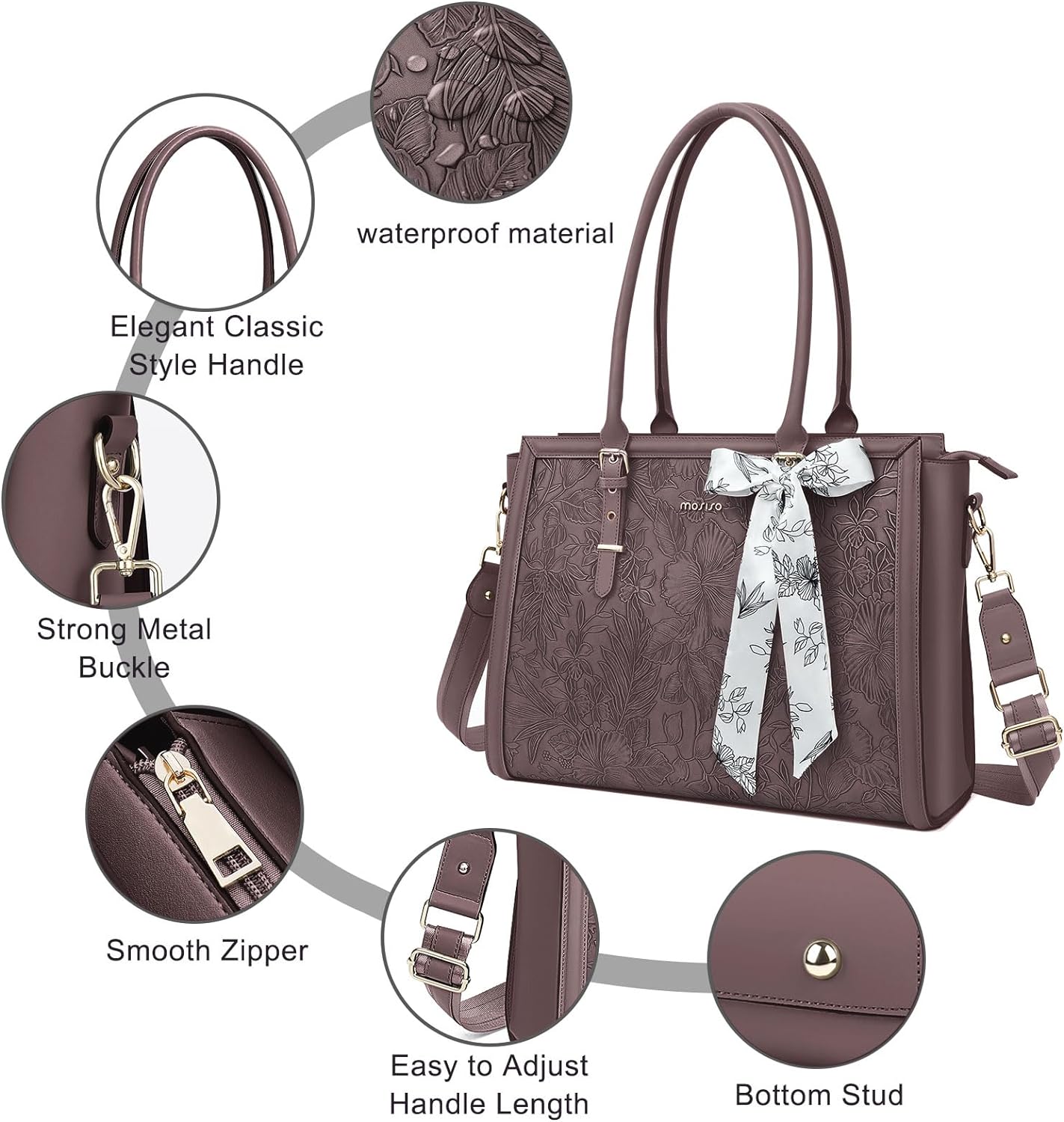 Sac fourre-tout en cuir PU pour ordinateur portable pour femme, étui de transport pour ordinateur portable, sac à main de grande capacité, sac initié aux voyages d'affaires, 15 pouces, 16 pouces, 17.3 pouces, dernier cri AI0001 – Image 5