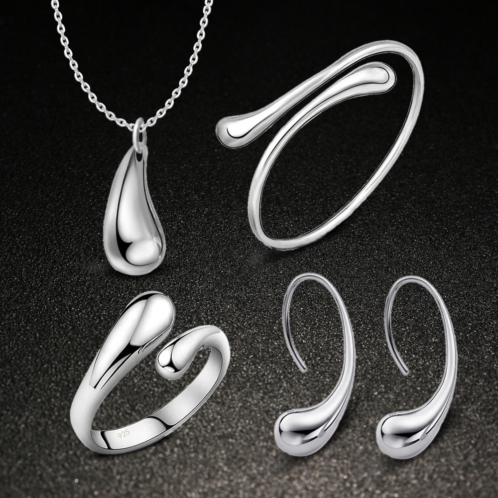 Ensembles de bijoux en alliage pour femmes, boucles d'oreilles goutte d'eau, matiques, colliers de la présidence, bracelets, décoration goutte d'eau classique, mode, 5 pièces par lot AI0001 – Image 5