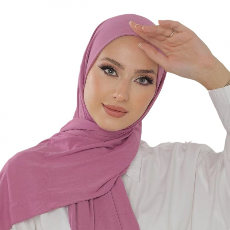 Écharpe classique en coton solide pour femme, nouveau style, modal, longue, unique, tête ronde, jer, hijab, pansement, châle AI0001 – Image 2
