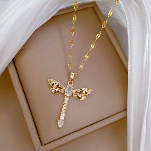 Collier pendentif libellule évidé pour femme, acier au titane, micro-incrusté JOand, accessoire AI0001