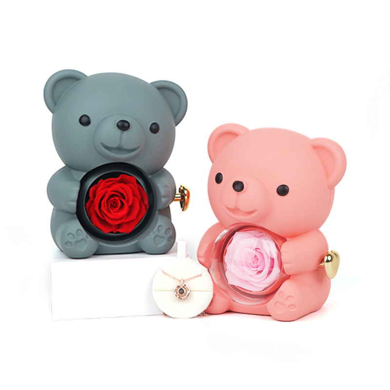 Boîte à Bijoux Ours Rotatif Rose Éternelle, Cadeau ixdes Mères, Embrassant, Fille, ixde Léon, Cadeaux de Noël AI0001 – Image 3